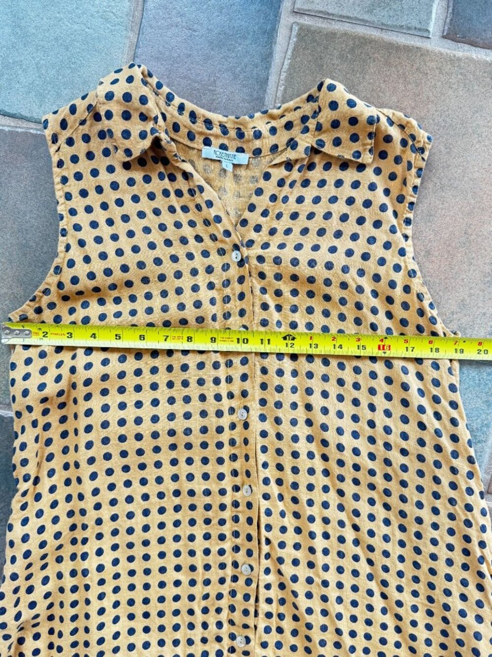 Polka Dot Sleeveless Button-Down High-Low Dress Mustard Yellow Navy Pockets - Picture 5 of 7